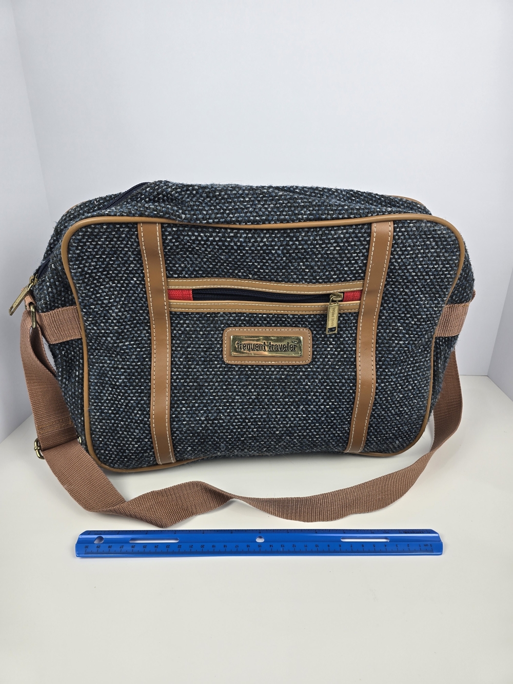 Men's Navy Woven Frequent Traveler Crossbody Bag with Tan Trim